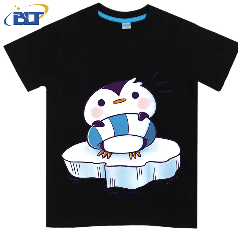 Summer Penguin Printed Kids T-shirt Summer Cotton Short Sleeve Casual Tops Suitable for Boys and Girls