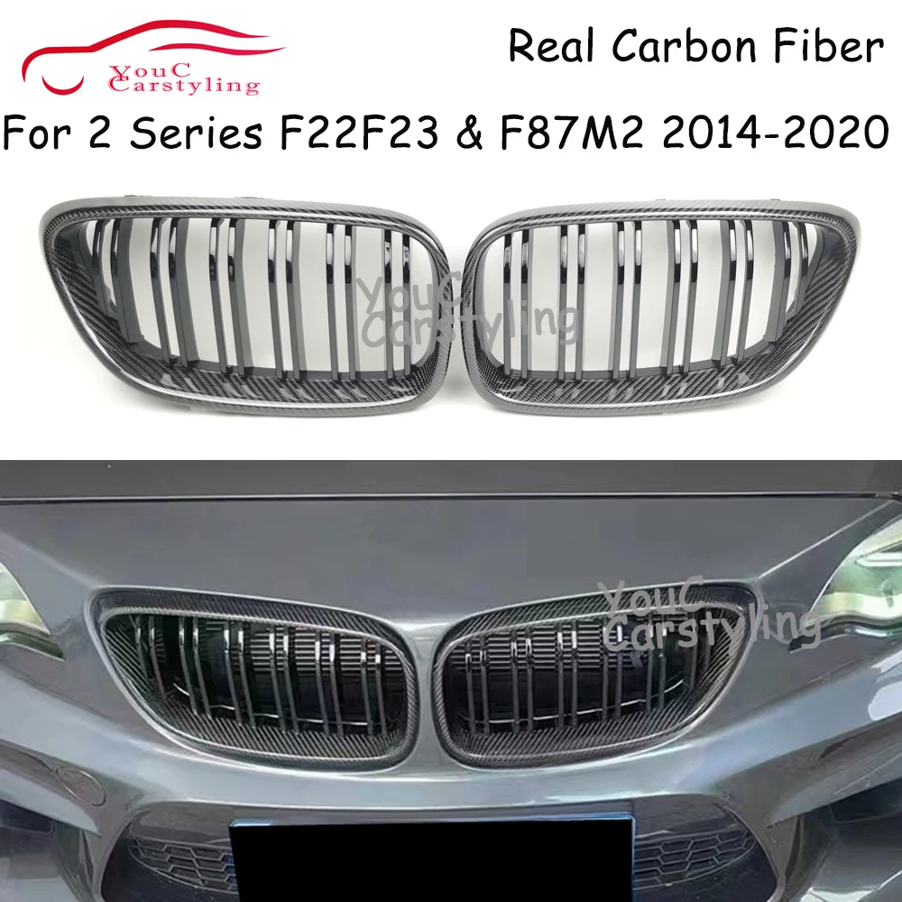 

F22 Real Carbon Fiber Front Bumper Replacement Kidney Grille For BMW 2 Series F22 F23 F87 M2 220i 228i M235i M240i 2014-2020