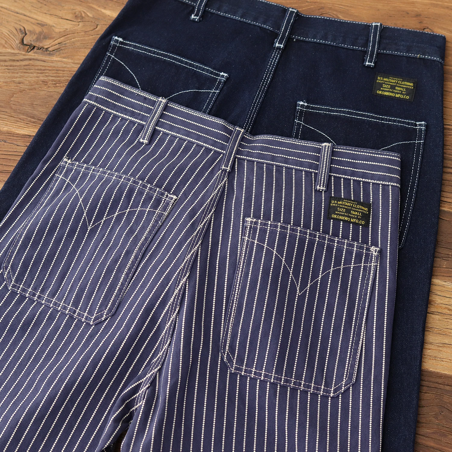 2025 primavera novo americano retro pesado denim listrado carga jeans masculino simples 100% algodão lavado solto casual calças retas