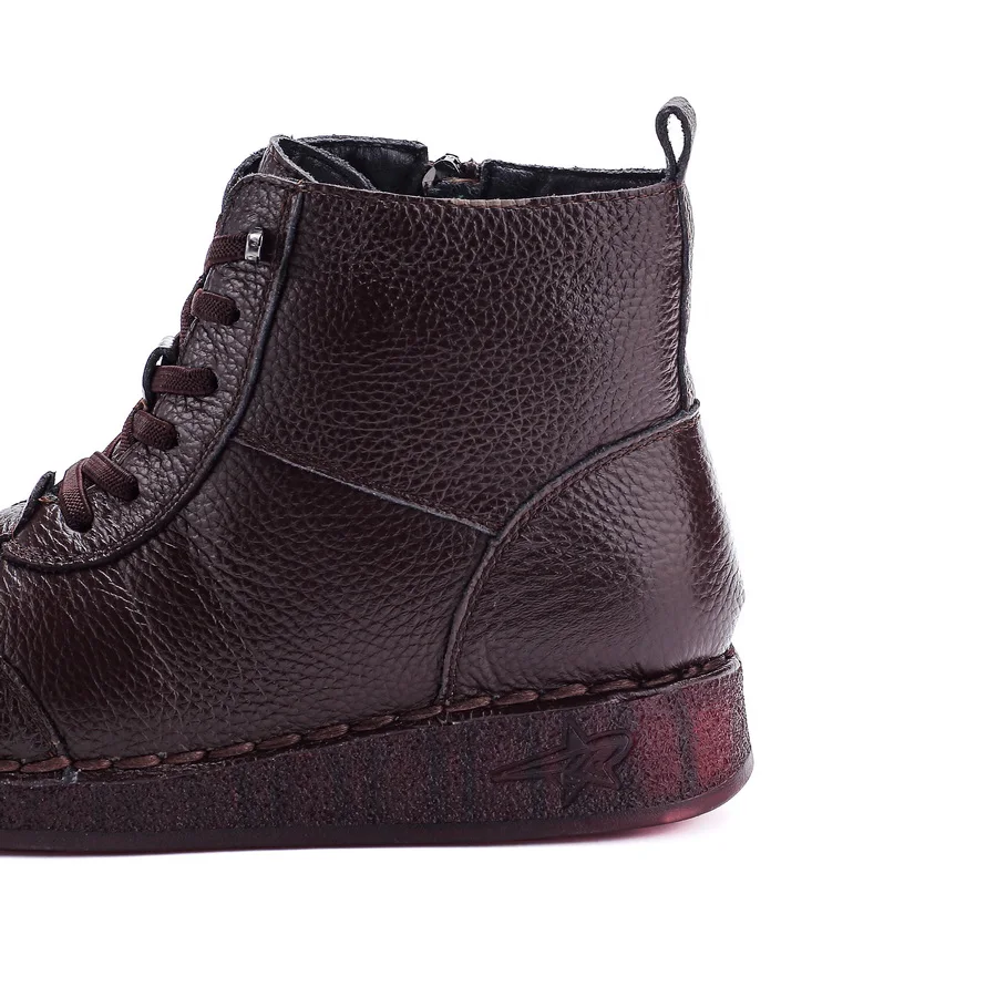 New laced up flat ankle boots for women authentic leather shoes woman soft waterproof oxfords flats snow shoes luxury plush boot
