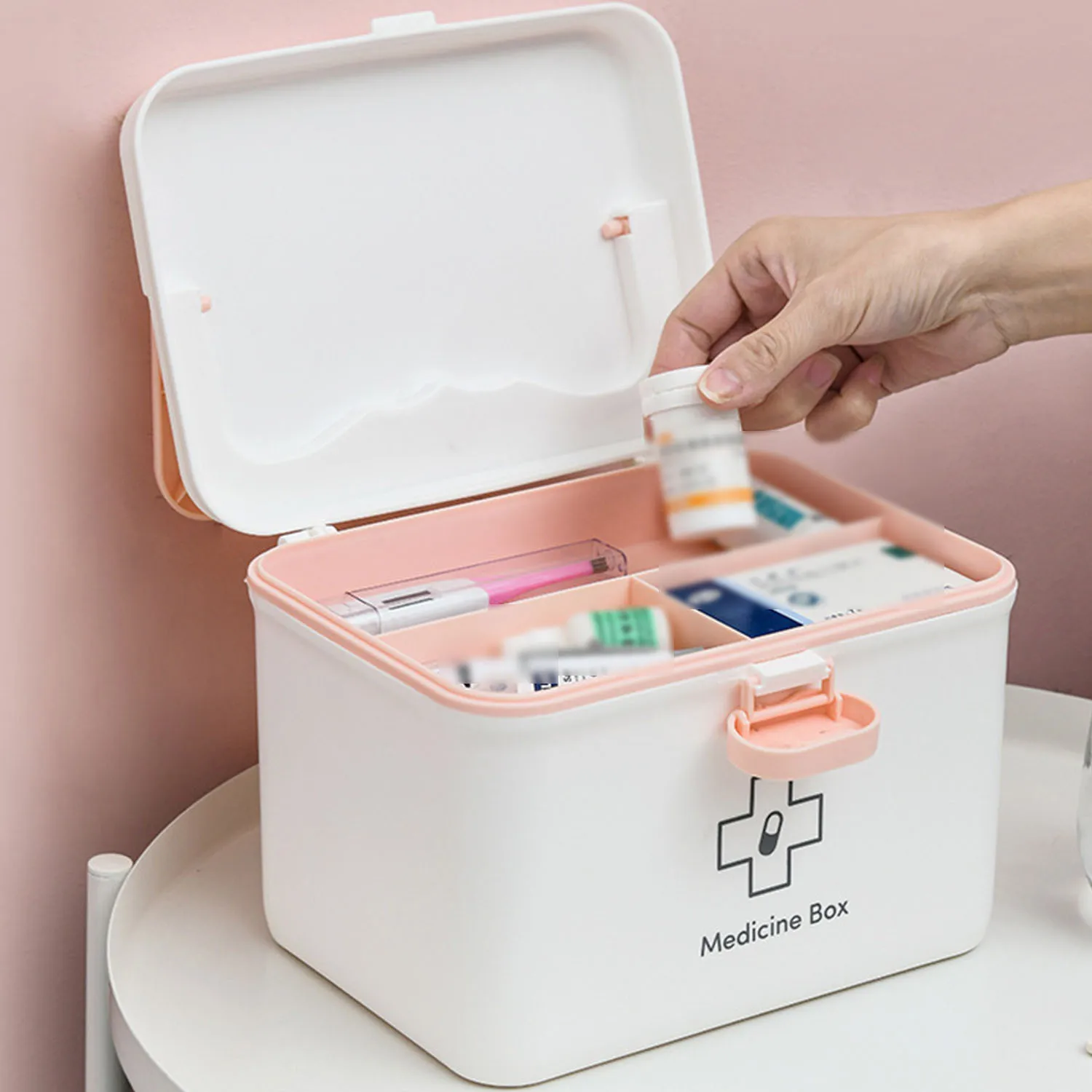 Lockable Medicine Box, Multi-layer Durable Storage Case for Pills Household Office Medical Organizer
