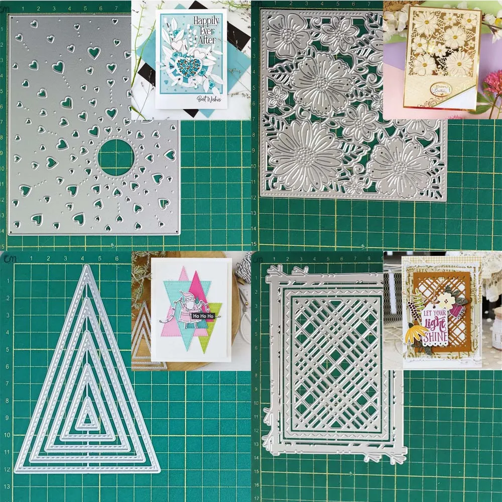 Liebe Herz Blume Gitter Dreieck Hintergrund Rahmen Metall Schneiden Stirbt Schablone Scrapbooking Album Karte Papier Präge Handwerk DIY
