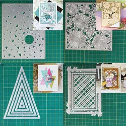 Love heart Flower Grid Triangle Background Frame Metal Cutting Dies Stencil Scrapbooking Album Card Paper Embossing Craft DIY
