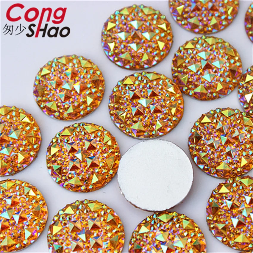 Cong Shao 50 Uds 20mm forma redonda AB diamantes de imitación de resina apliques de piedras y gemas de cristal parte posterior plana para manualidades de botones de disfraz ZZ754