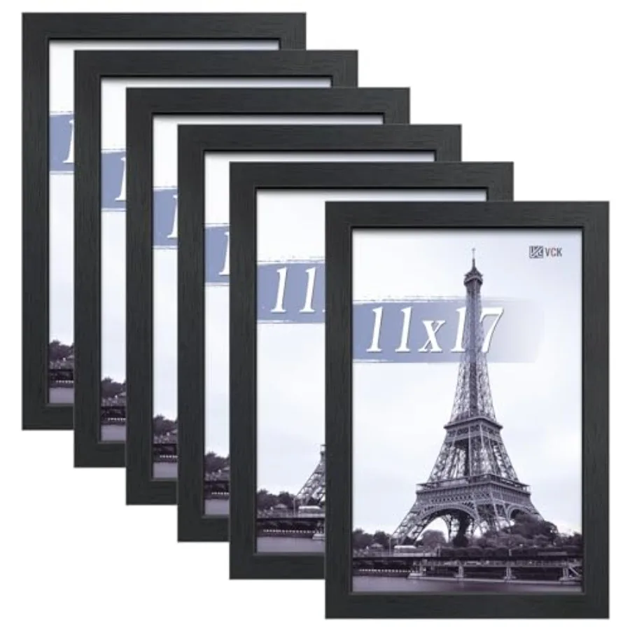 

11x17 Picture Frames Set of 6, Wide Border Wood Poster Frame, Multi-Directional Display Family Photos, Office Prints, Studio/Ga