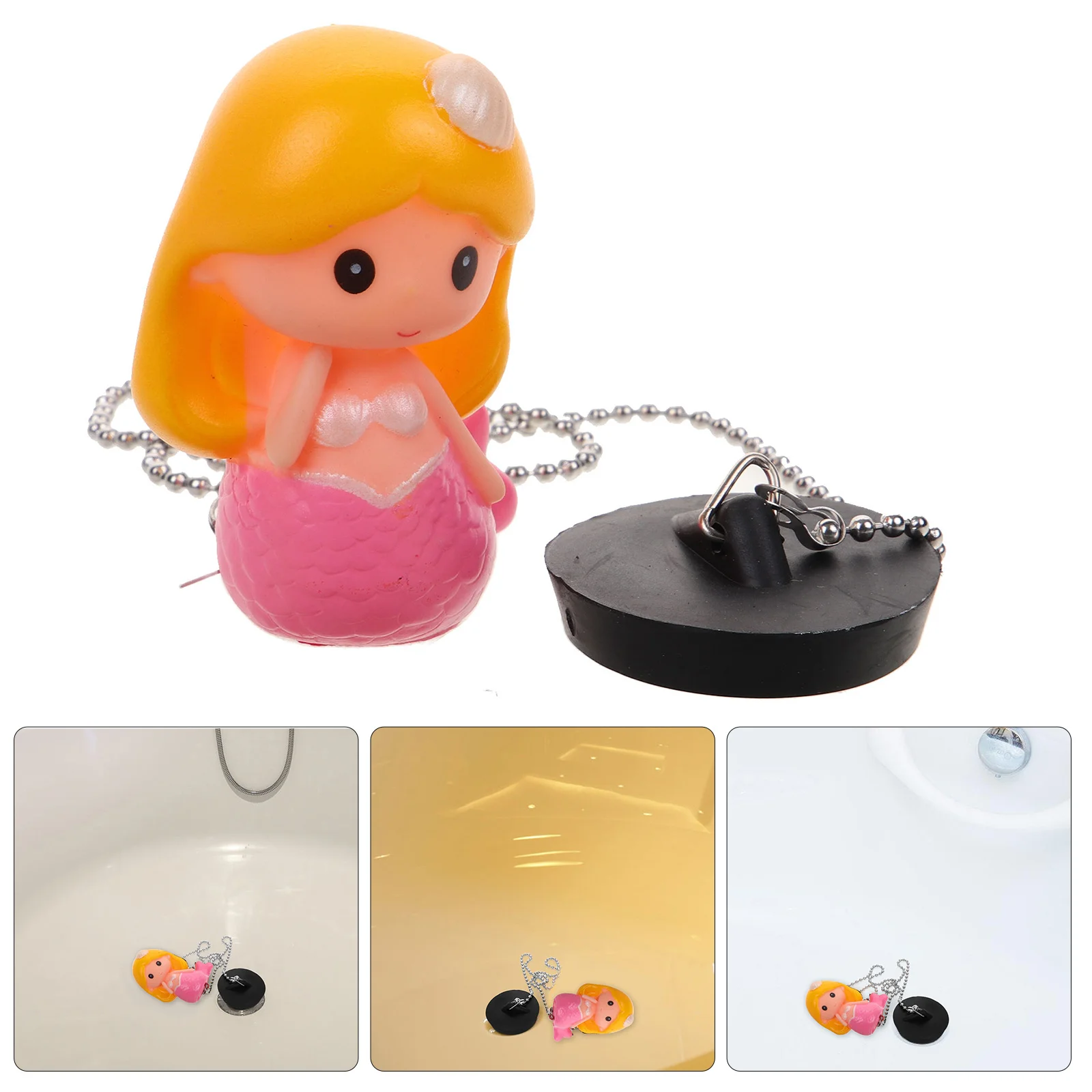

Mermaid Bathtub Stopper Rubber Drain Plug Tub Overflow Cover Easy Clean Chain Design Bathroom Sink Stopper Drain Cover
