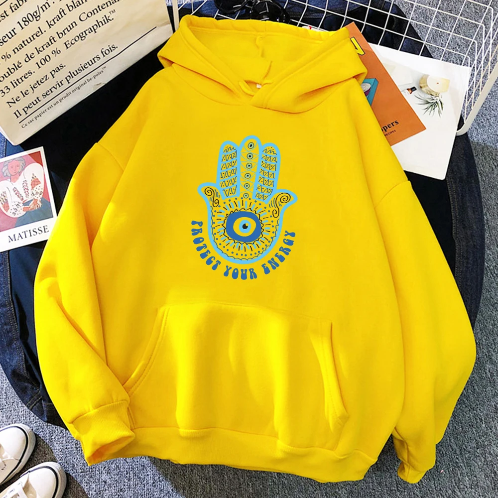 Protect Your Energy Devil\'s Eye Printed Female Hoody Hip Hop Street Style Hoodie Loose Warm Sweatshirt Autumn Fleece Clothing