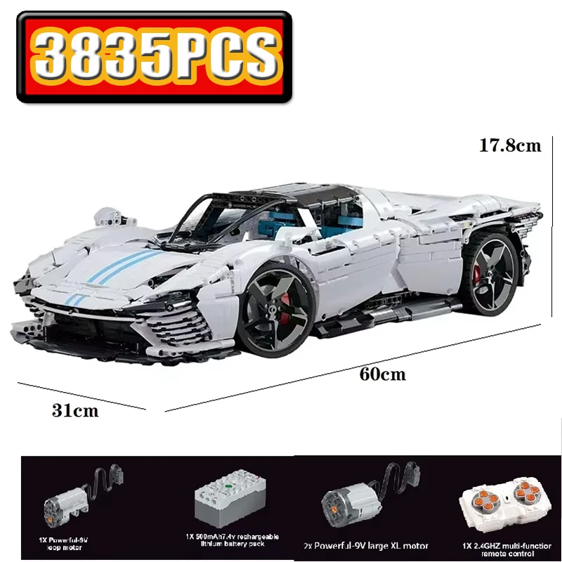 

1:8 Technical Devel Building Blocks MOC Racing Car RC Supercar Sports Vehicle Model Kit Ornament Toy Adults Holiday Gift