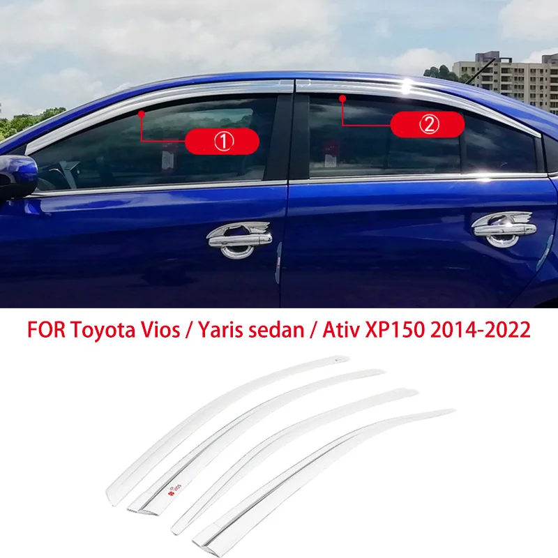 

FIT FOR Toyota Vios / Yaris sedan / Ativ XP150 2014-2022 ABS chrome waterproof Door Window Visor Vent Shades Sun Rain Guard