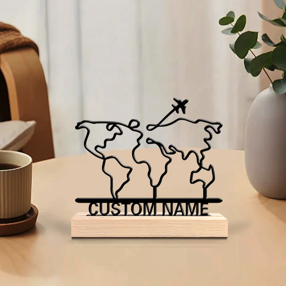 1pc Personalized Desktop Metal Ornaments Custom Name With Wooden Base Desktop Decoration That Does Not Require Assembly