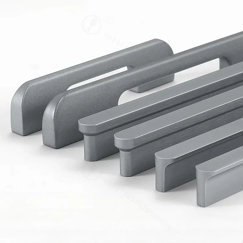 Gray Aluminum Alloy Rounded Corner Cabinet Door Handle Lengthened Thickened Drawer Wardrobe Furniture Handle