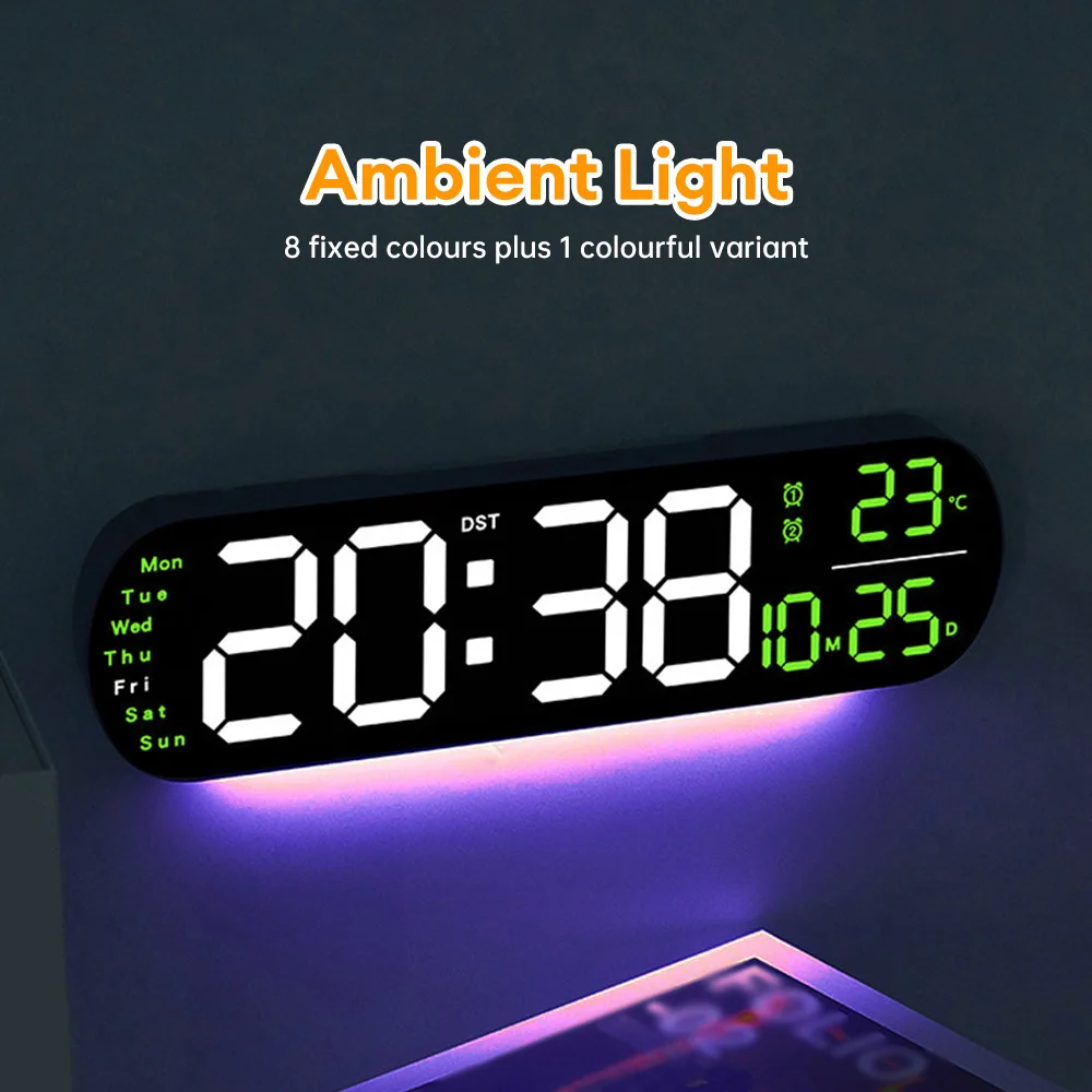 Remote Control LED Wall Clock Date Week Temperature Display Countdown Up Timing Function Alarm Clock Color Changing Wall Clock