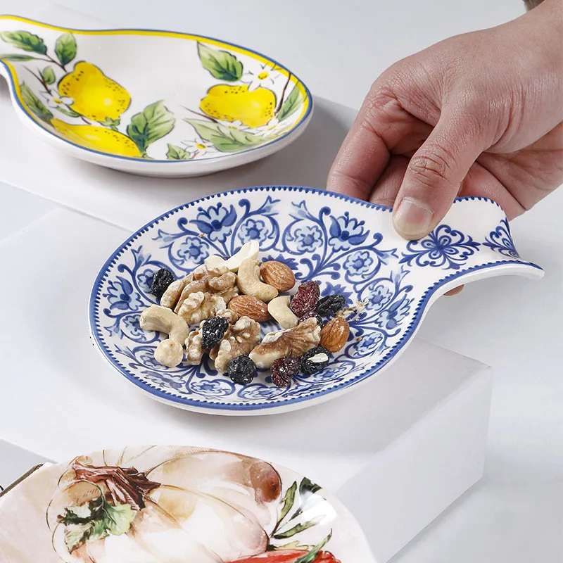 Hand Drawn Ceramic Plates, Dessert Plates, Irregular Tableware, Spoon Holders, Creative Spoon Shaped Snack Plates, Sauce Plates