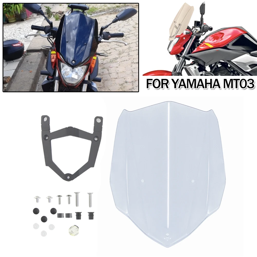 For Yamaha MT03 MT 03 FZ-03 2016-2019 Motorcycle Wind Shield Screen Deflector Sport Touring Racing Windshield With Bracket Screw