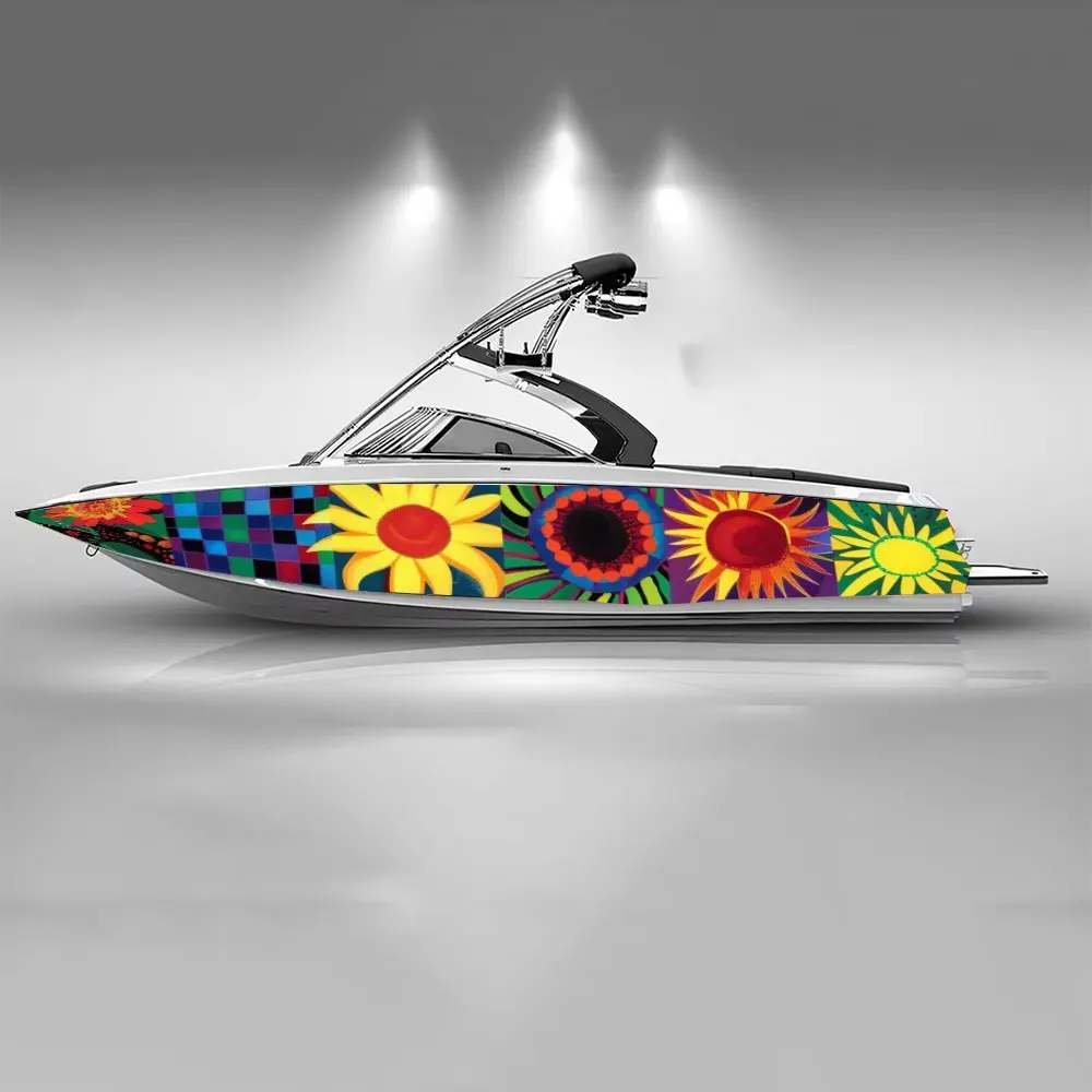 Colorful Abstract Sunflowers Beautiful Pattern Boat Sticker Vinyl Ship Pontoon Deck Boat Fishing Decorative Pontoon Boats Decal
