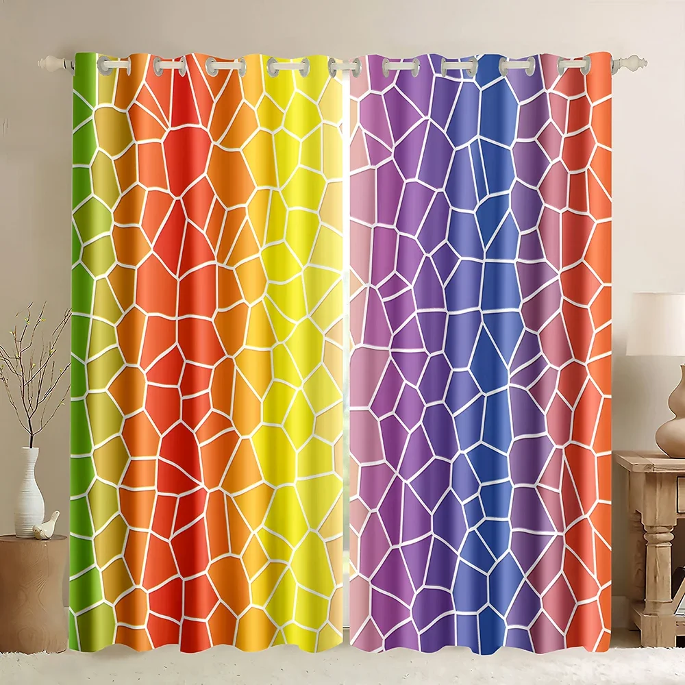 Marbling Print Window Blackout Curtain Rainbow Colors,Abstract Stone Texture Gradient Tie Dye Curtains for Youth Pebble Pattern