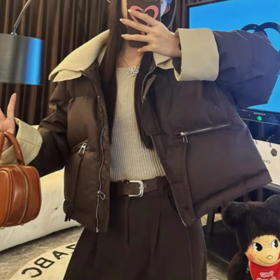 

2024 Winter Tagkita Women's Knitted ort Puffer Jaet Collar Doll Collar Cotton Blend Thiened Long Sve Zipper Closure