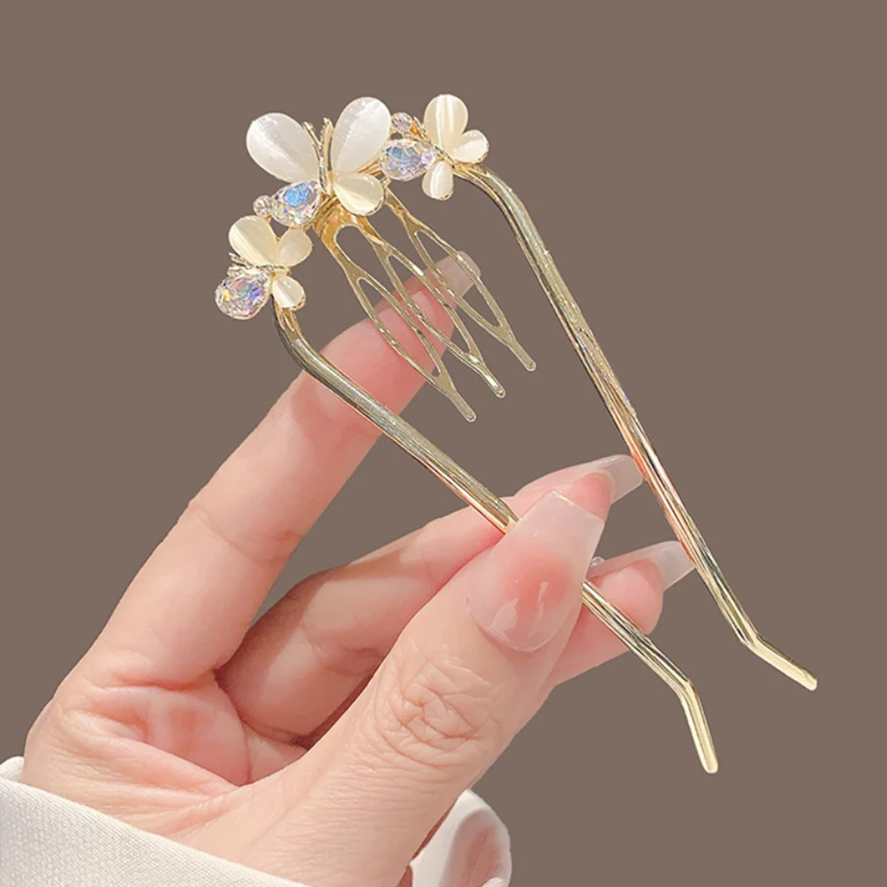 1pc Schmetterling U-Förmigen Haar Gabel Kämme Perle Haar Sticks Haar Clip Haarnadeln Frauen Mädchen Haar Zubehör Ornament Styling werkzeug – Detail 5