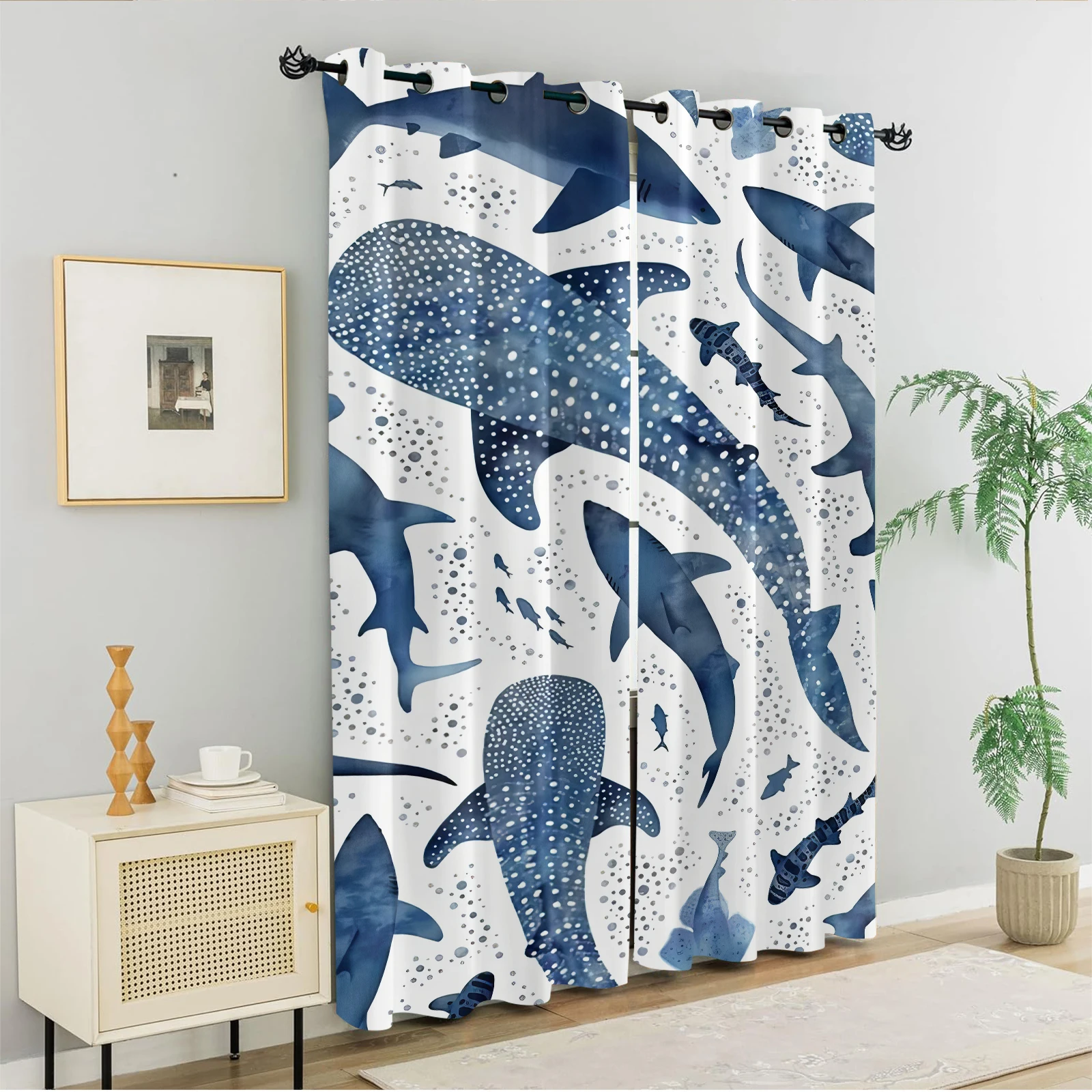 2Pcs Shark Whale Shark Blackou - Home Decor Curtain review and price