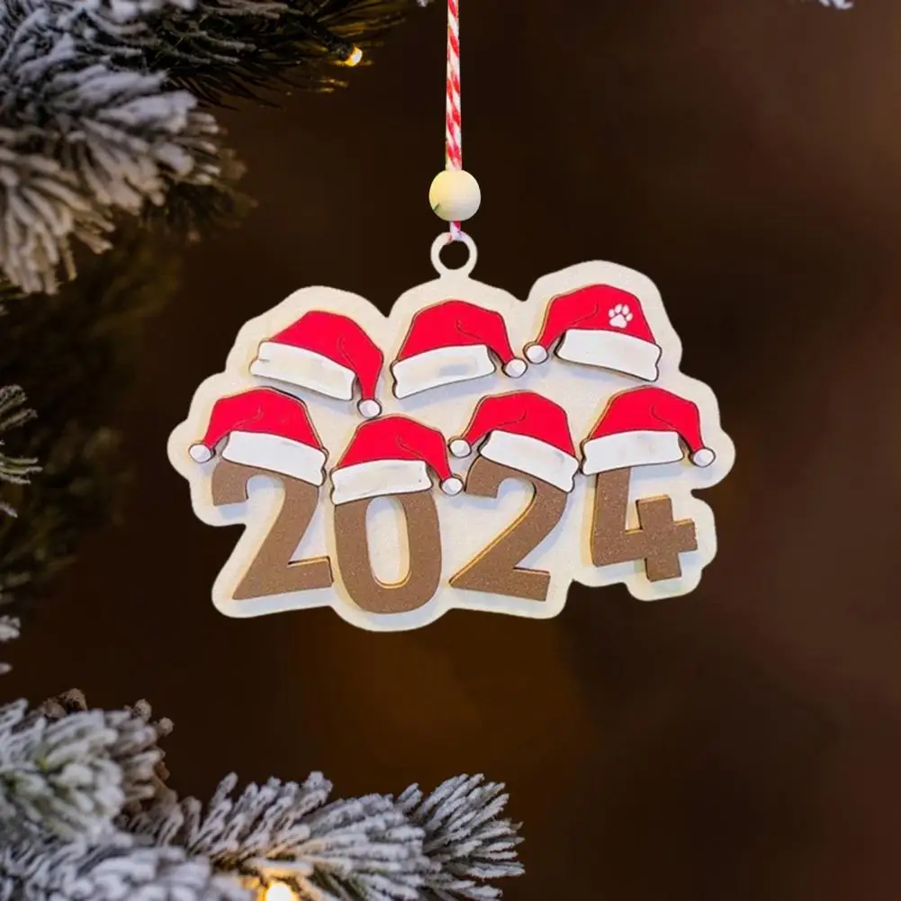 2024 Christmas Hat Pendant Wooden Family Santa Hat Hanging Ornament Family Member Hats Ornament For Xmas Tree Mantel