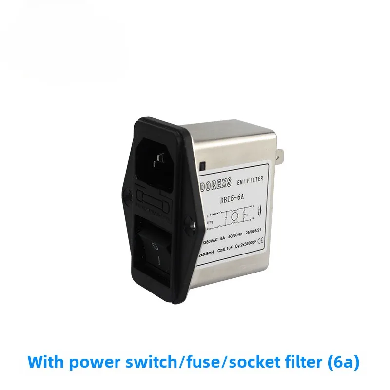 Power Filter  220V Anti-interference DAI1/DBI5-3A/6A/10A with Safety Socket EMI IEC Inlet with Safety Tube EMI Filter