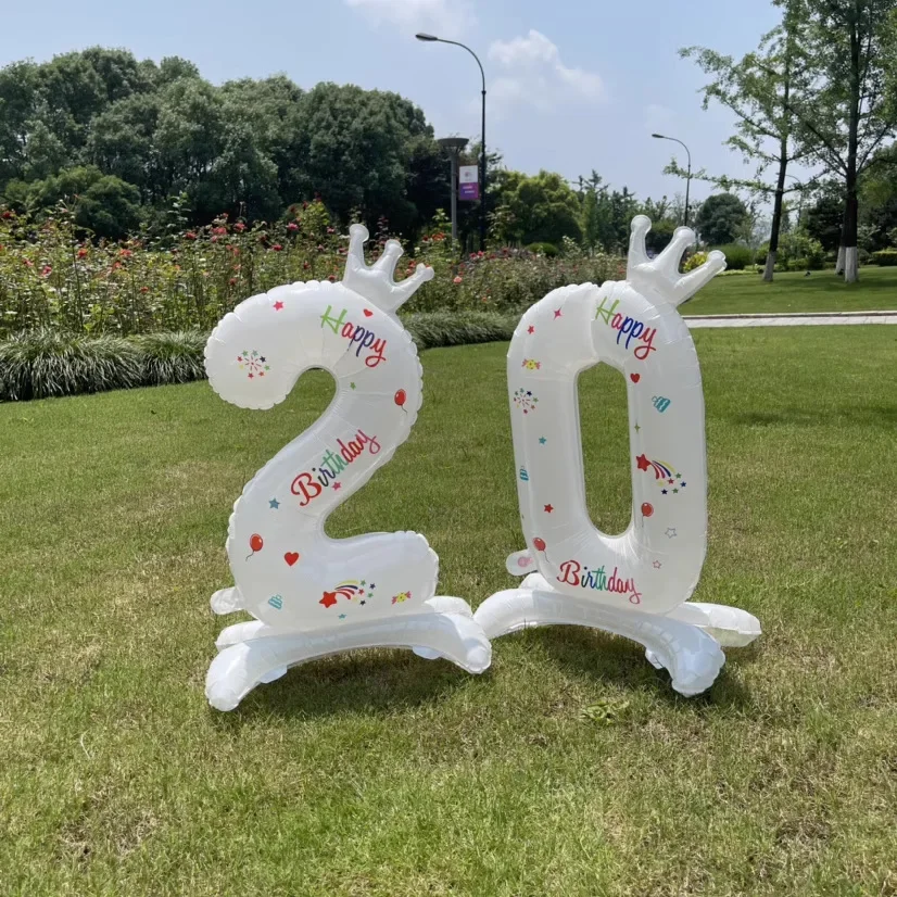 1 Stück 32 Zoll großer weißer Zahlenballon aus Aluminiumfolie mit Aufdruck „Happy Birthday“ und Krone für Geburtstagsfeiern und Jubiläen – Detail 9
