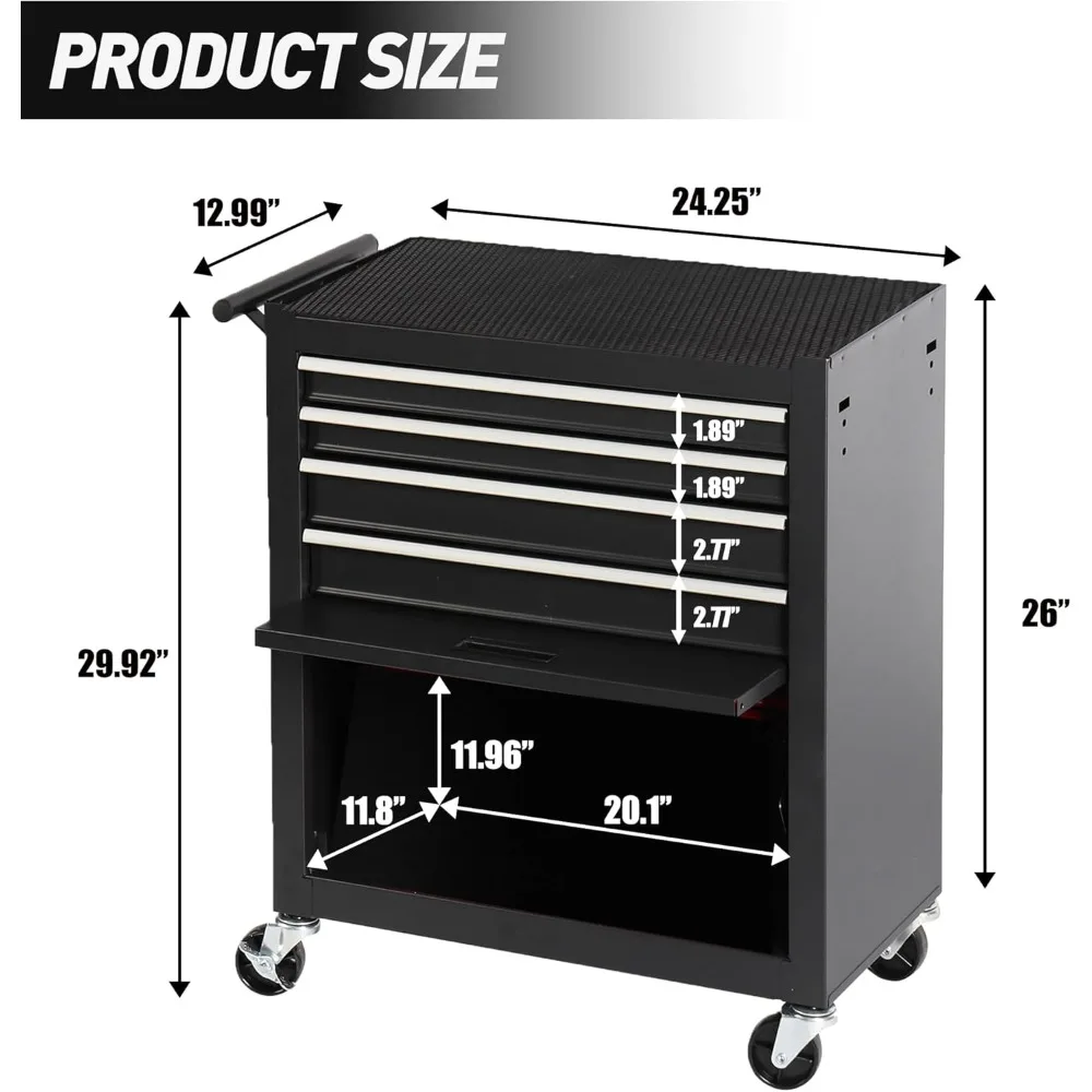 Multifunctional Rolling Storage Tool Chest with 4 Drawers, Heavy Duty Toolbox Organizer on Wheels for Garage and Workshop