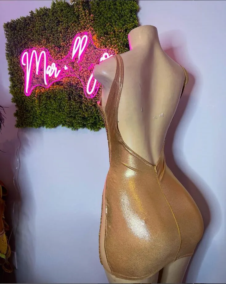 Gold Sweetheart Short Prom Dresses For Black Girls Beaded Crystal Birthday Party Dress Mermaid backless bold customsized