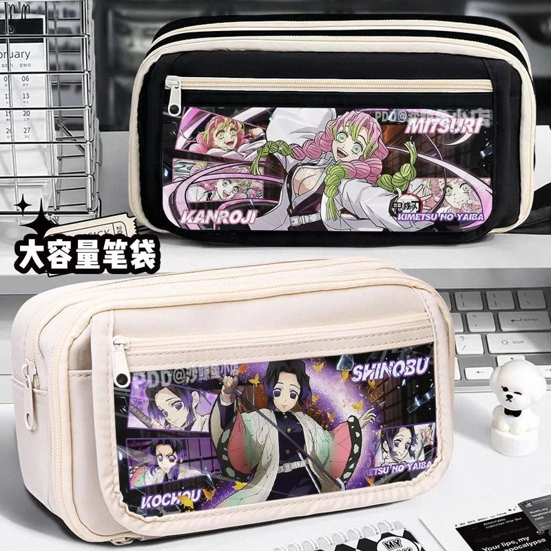 Demon Slayer Anime Cartoon Bag Pencil Case Large Capacity Tanjiro Nezuko Inosuke Kochou Shinobu Rengoku Kyoujurou Student Gift