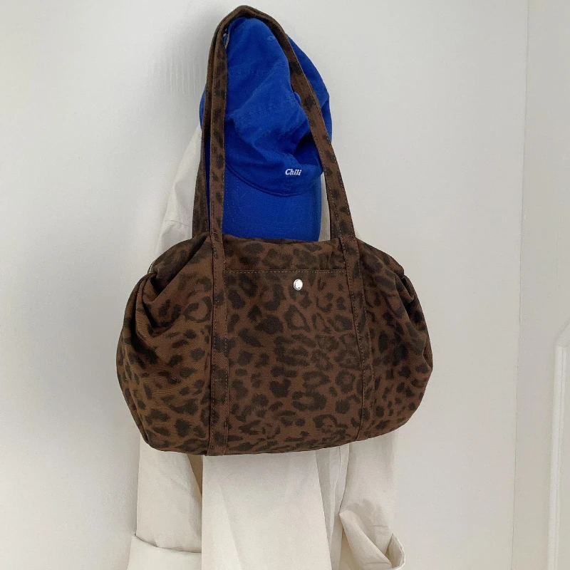

Wrinkles Round Dot Cambridge Bag Vintage Leopard Print Underarm Bag Women Fashion Oval Shoulder Tote Bag