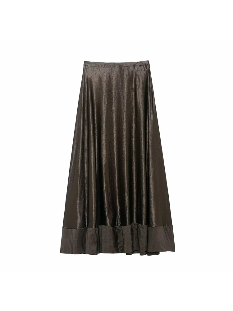 

Women New Pleated Midi Skirt Elegant Long Skirts Fashion Satin Lady Spring Summer Evening Party Skirts