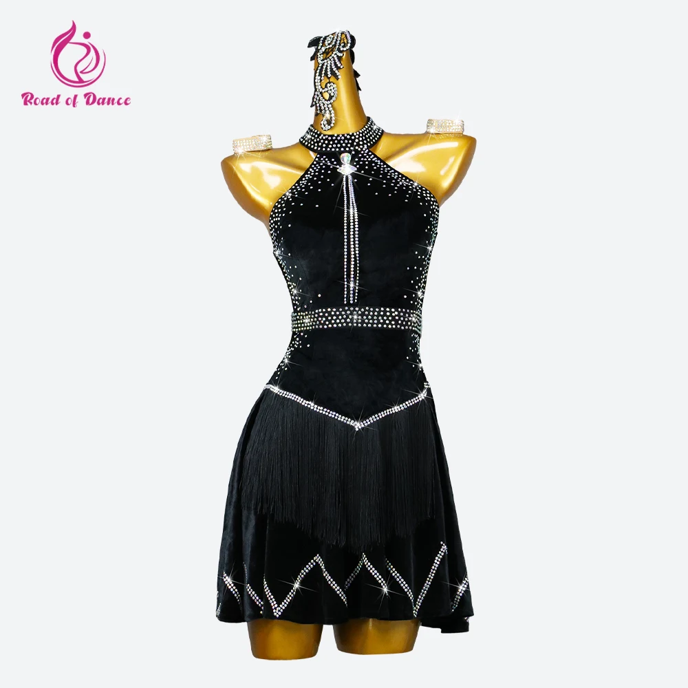 

Black Latin Dance Dress Women Outfits Line Practice Clothing American Stage Costume Girls Skirt 2024 Sports Ballroom Fringe Suit