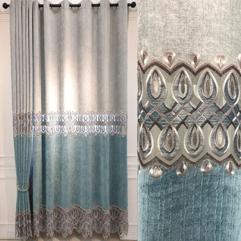 

New Curtains for Living Dining Room Bedroom Color Matching Simple Modern Cashmere Embroidery Window Curtain Room Decor