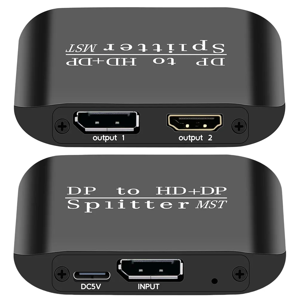 Dp para dp + hdmi-divisor compatível 1 em 2 saídas dp para dp adaptador 4k 60hz computador mst hub displayport para hdmi-divisor compatível