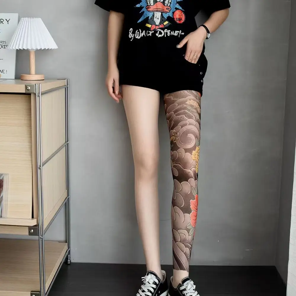 

Fashion Sexy Printed Women's Tights Stockings Perspective Mesh Peony Pantyhose Fake Tattoo Leggings Nylon Socks Summer