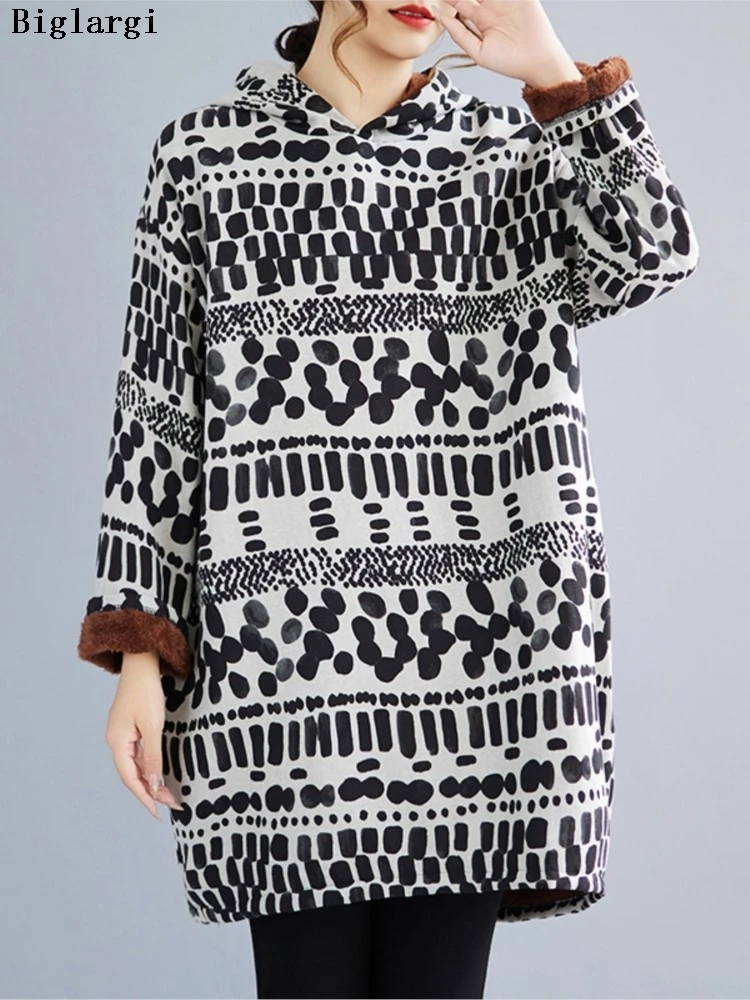 Surdimensionné automne hiver à capuche en peluche sweat femmes imprimé fleuri mode lâche dames sweats décontracté femme sweat