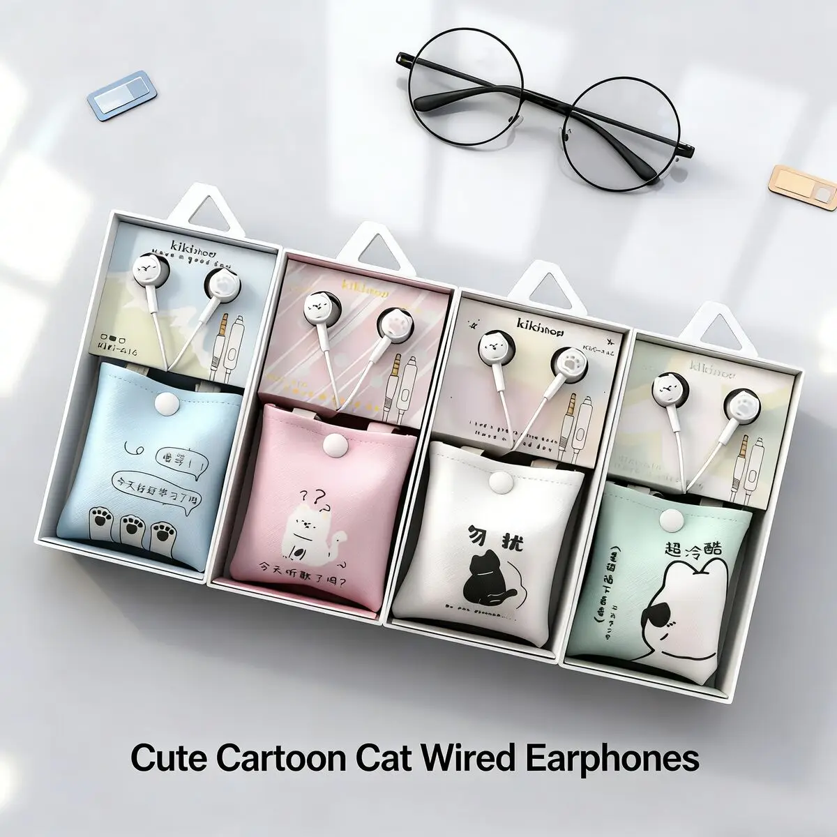 

New Cute Cartoon Cat 3.5mm Jack Wired Earphones With Storage Bag Music & Gaming Lightweight for Student Girls Kids Festival Gift