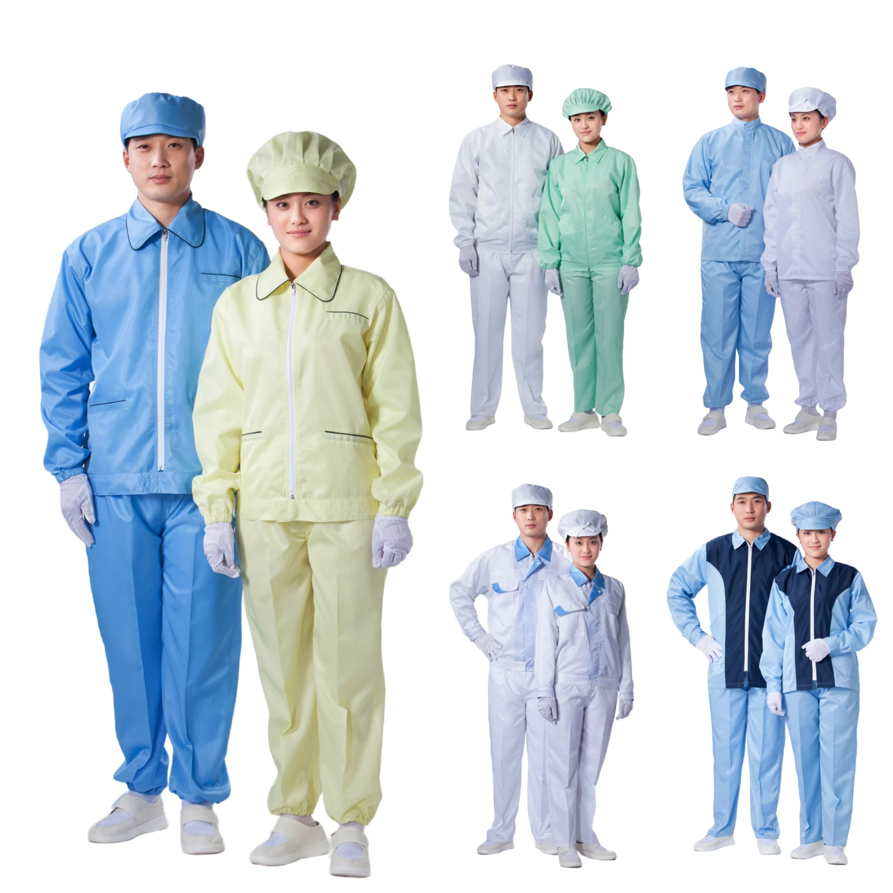 

2PCS Labor Uniform Breathable Reusable OEM Durable Lint Free Zipper Polyester Fabric Abor Work Uniform Clothes Esd Jacket