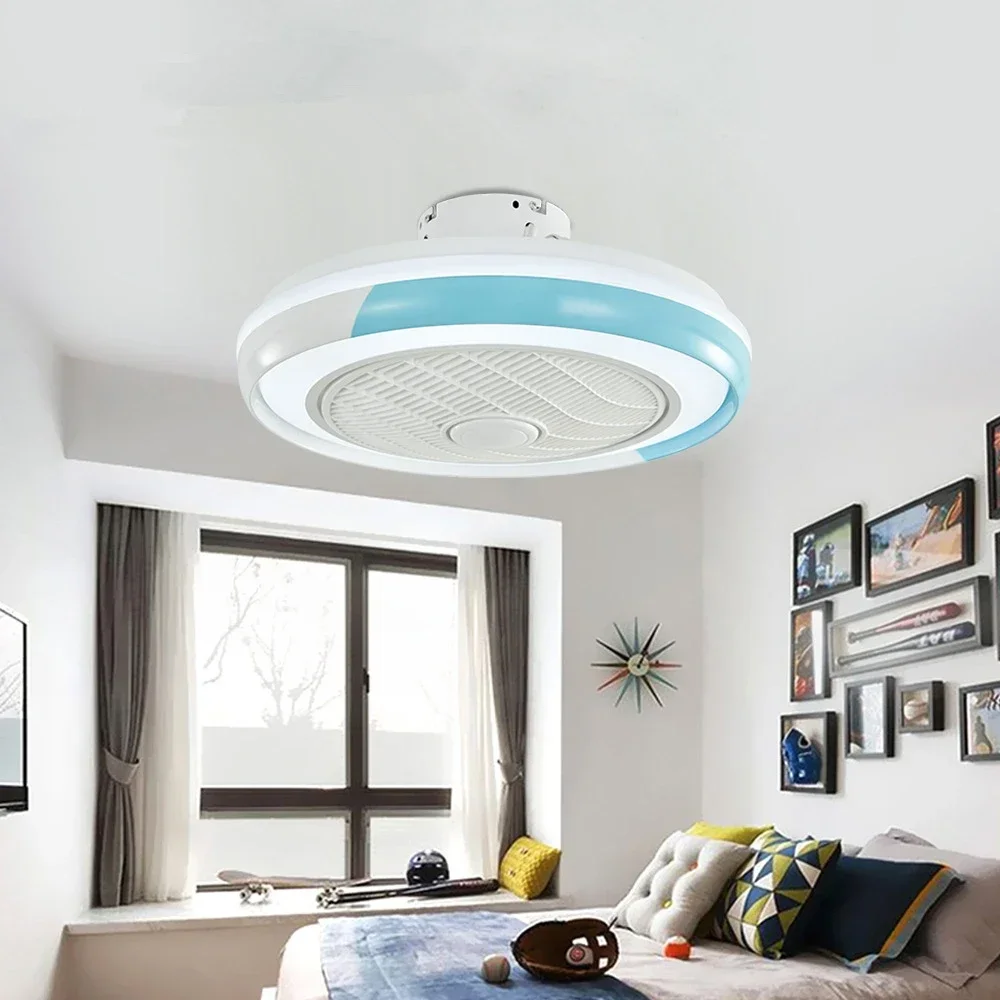 Modern Nordic Simple Ceiling Fan Light Acrylic LED Smart Mute Remote Dimming AC 220V Children's Bedroom Ceiling Light