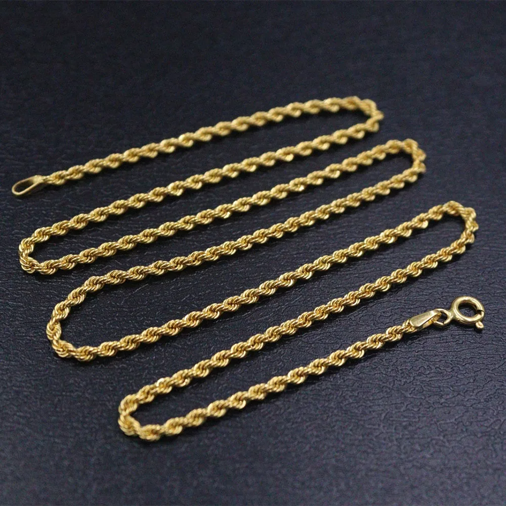 Real Pure 18K Yellow Gold Necklace For Women 2mmW Twist Rope Chain 45cm 2.5-2.6g Au750