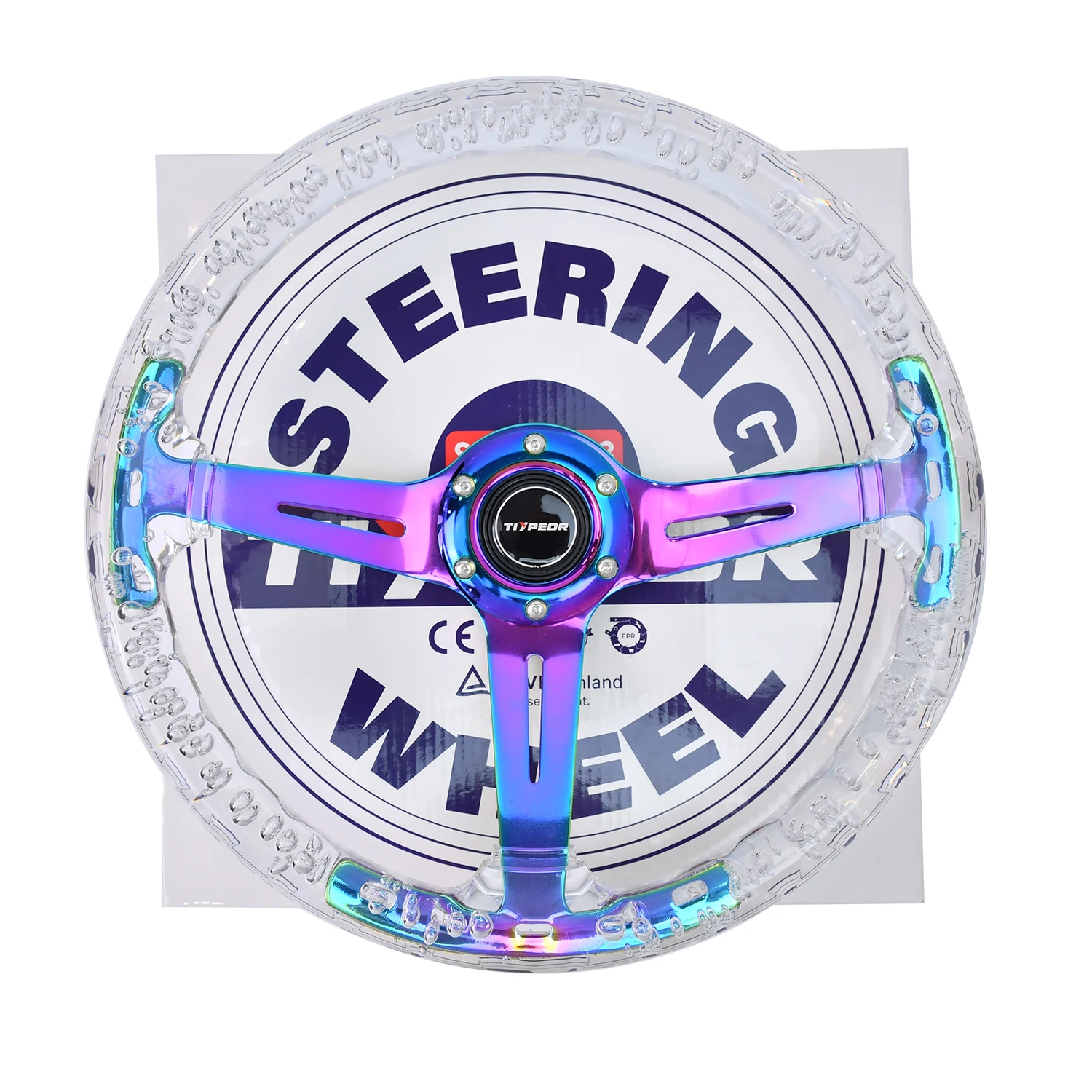 TIYPEOR Transparent Steering Wheel Sport Acrylic 350mm Racing Sports Steering Wheel