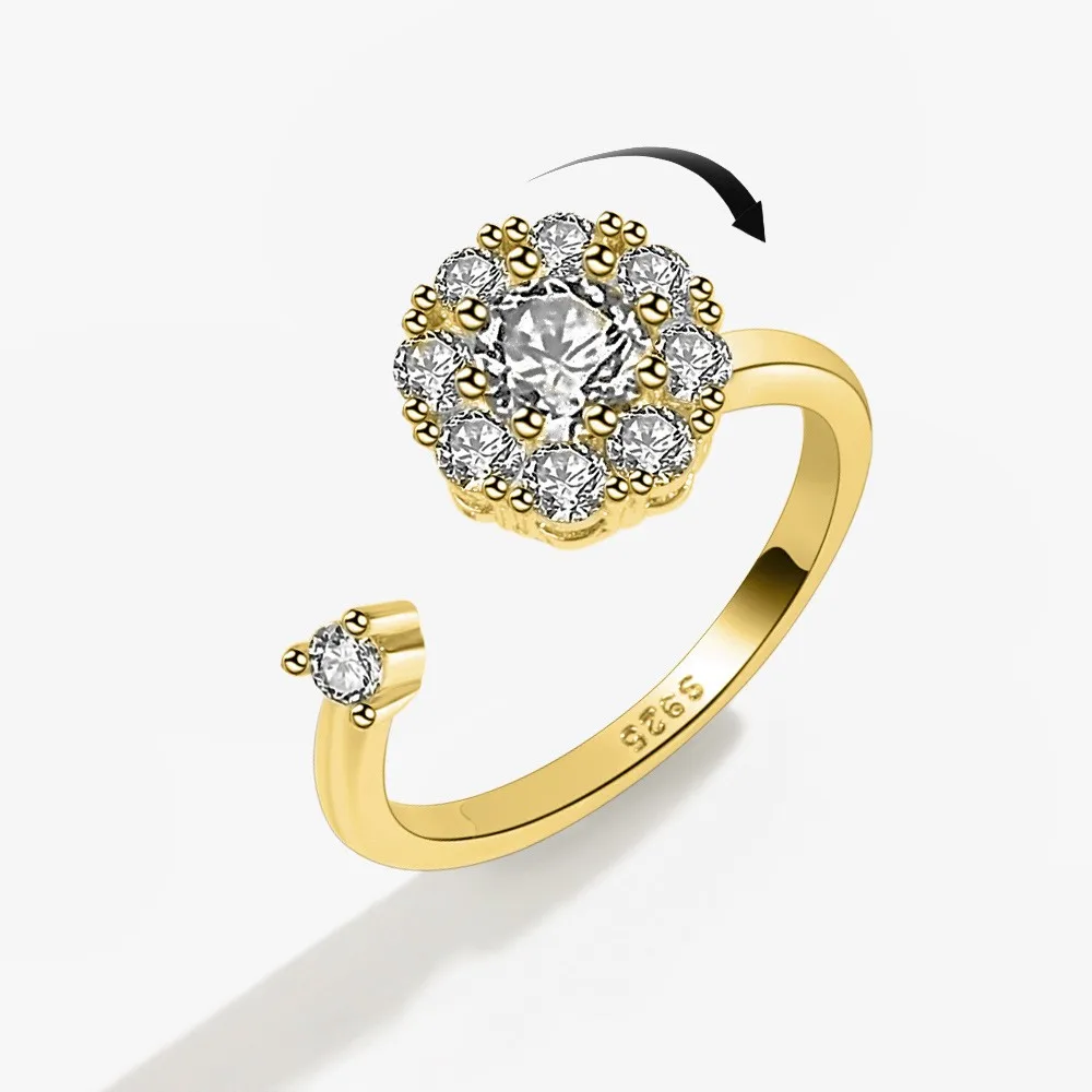 Sonnenblumen rotierender Angstring für Frauen Spinner Fidgets verstellbare offene Ringe niedliche Tier Schmetterling Schildkröte Bague Anti Stress