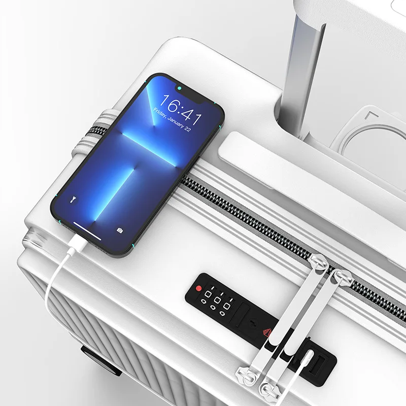 Front Opening Cabin Luggage with USB Phone Stand Small Password Suitcase Carry-on Trolley Case 18\