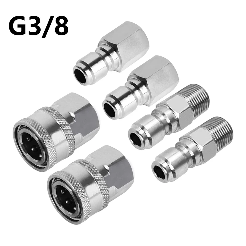 Pressure Washer Adapter Set 3/8 male and female Quick Connect Fittings Quick Plug Male Nipple Stainless Steel 5000 PSI