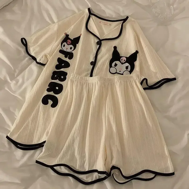 Anime Summer Sleepwear Kuromi My Melody Anime Doll Polyester Women Kawaii Girl Soft Short Sleeve Shorts Set Fashion Homewear