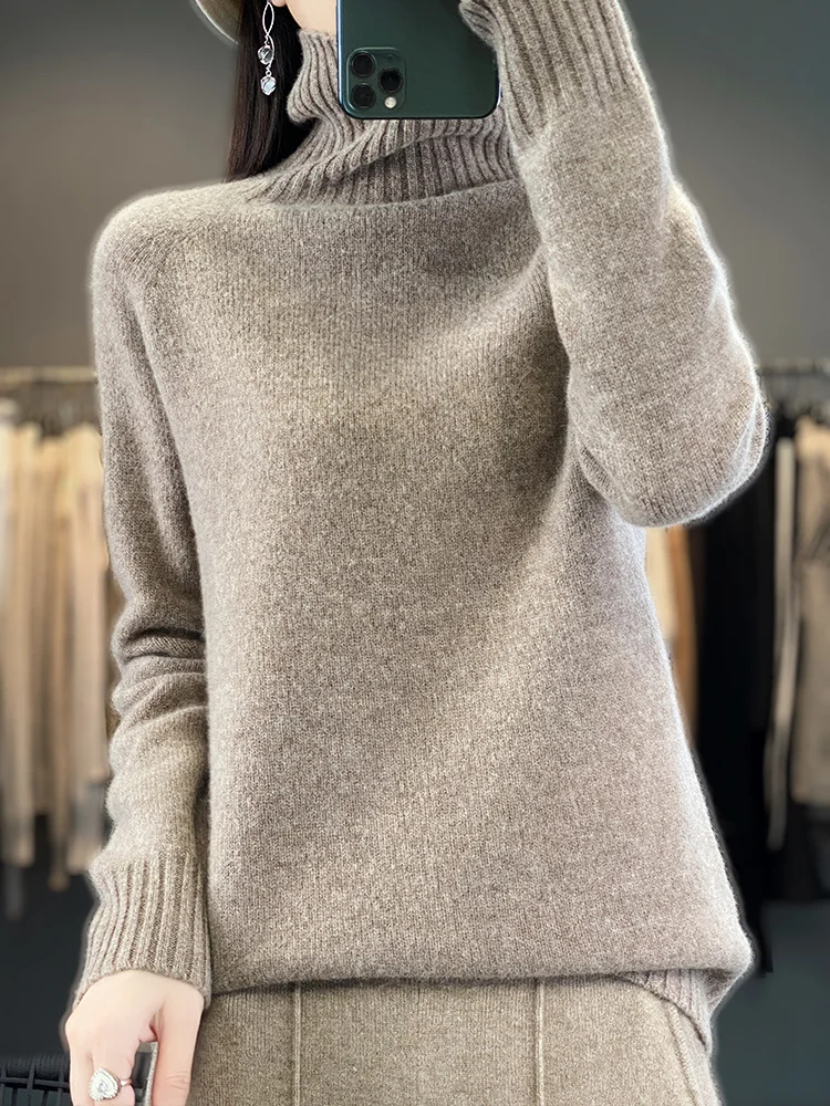 Aliselect donna Pullover maglione autunno inverno 100% lana Merino solido dolcevita Cashmere lavorato a maglia Basic Jumper moda coreana Top