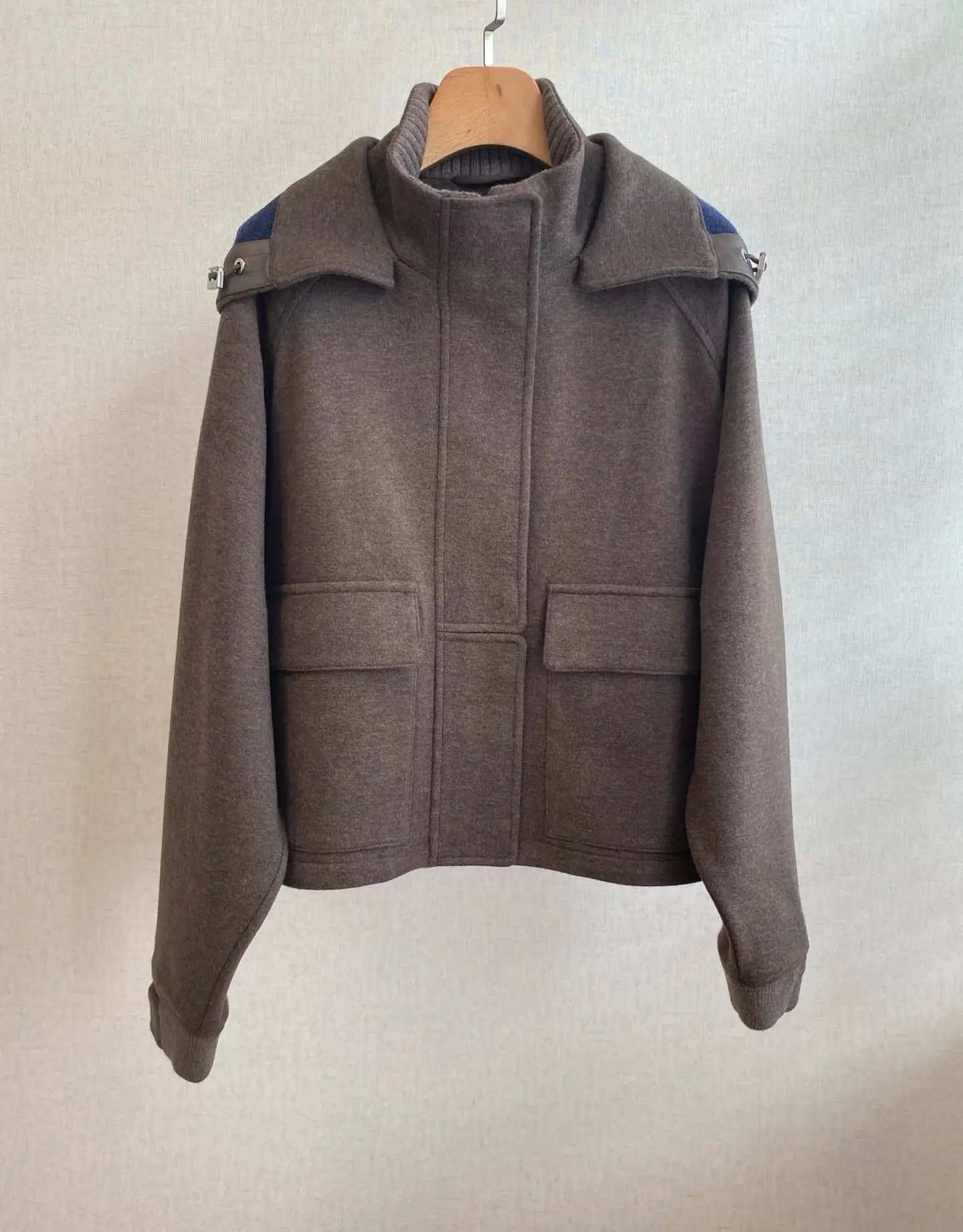 Old‑Money Style Women Wool Blend Jacket Detachable Collar Metal Buckle Multi‑Pocket Casual Zip‑Up Coat