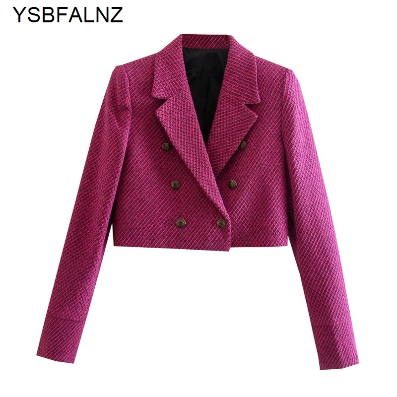 Women 2023 Fashion Office Wear Cropped Tweed Blazer Coat Classic Beauty Metal Button Design Overcoats Female Tops