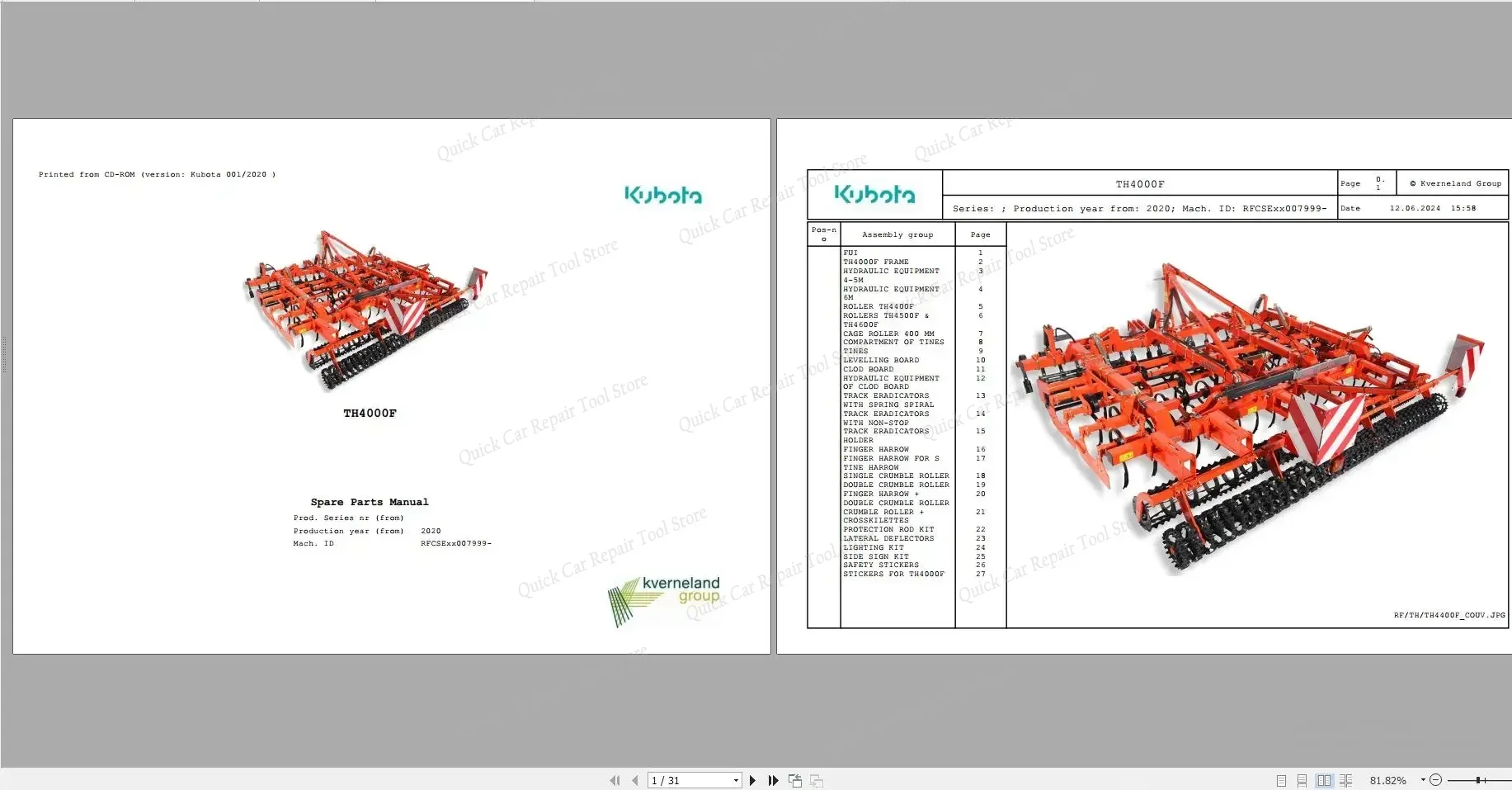 Kubota Agricultural 17.4 GB PDF Spare Parts Manual