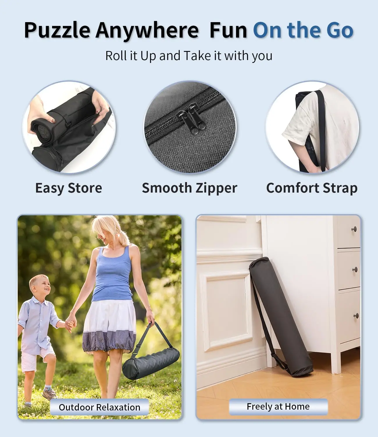 Tapete para rompecabezas enrollable, almohadilla protectora de goma de 55 "x 35,5", con 4 bandejas de clasificación y bolsa de almacenamiento de viaje, rompecabezas enrollables portátiles Kee